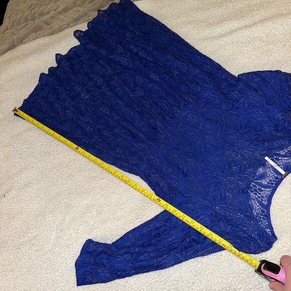 Free People Medium Shake it Up Mosaic Blue Lace Women’s Dress 3/4 Sleeve EUC - Picture 11 of 12